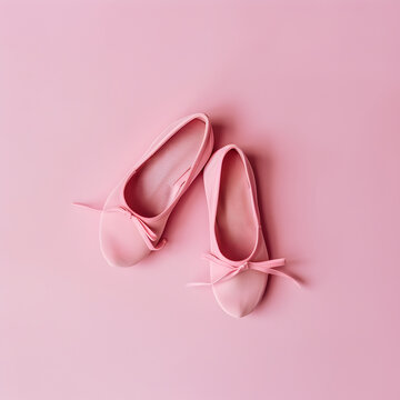 Pink ballet shoes on a pink background 