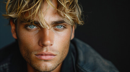 Confident and handsome young blonde man  looking at camera.  - obrazy, fototapety, plakaty