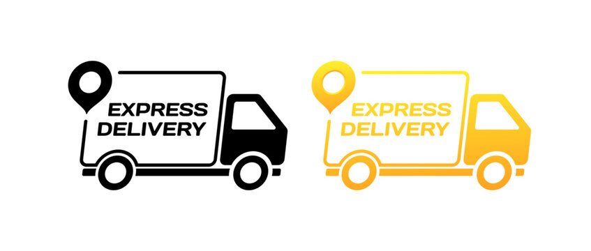 Express delivery truck icons. Silhouette and flat style. Vector icons