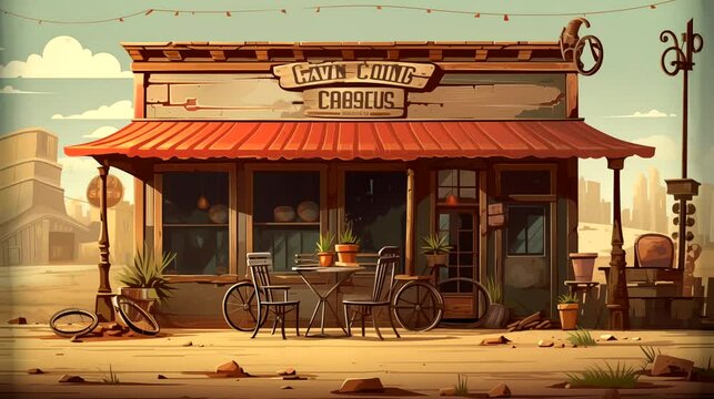Old coffee shop. Seamless looping time-lapse 4k video animation background