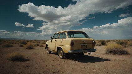 Fototapeta na wymiar abandoned car in the desert