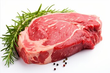Prime cut of fresh raw beef isolated on white background for culinary preparation and cooking.