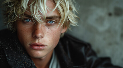 Confident and handsome young blonde man  looking at camera.  - obrazy, fototapety, plakaty