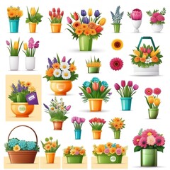 Flower shop icons set