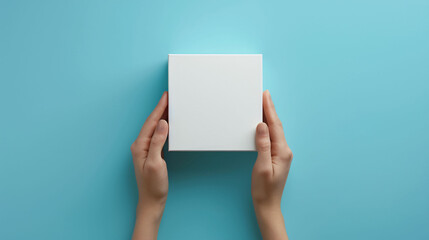 Hands Holding a Blank White Box