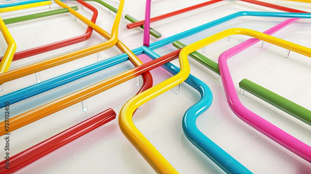 Poster a technical system with blue lines connecting different flow states