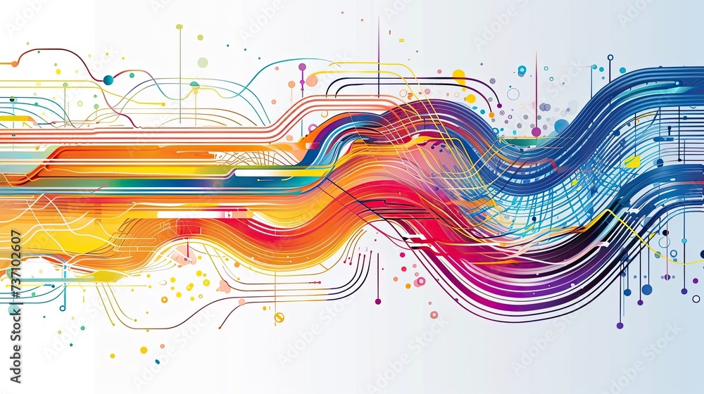 Poster a technical system with blue lines connecting different flow states