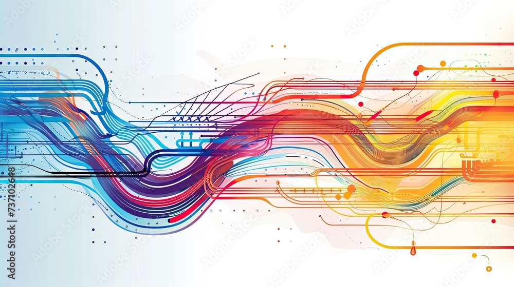 Poster a technical system with blue lines connecting different flow states