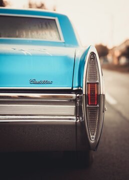 Vintage luxury old retro blue cadillac coupe deville on the street retro cars addict