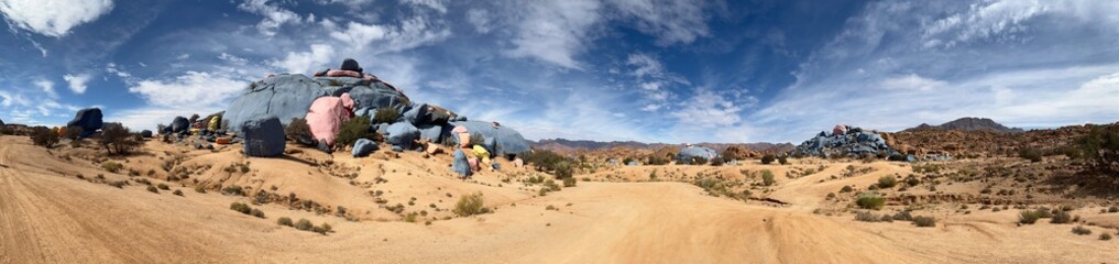 panorama of the mountains Panoramic view painted rocks Anti Atlas Mountains Morocco  