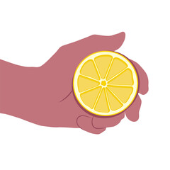 Illustrated colorful hand holding a lemon