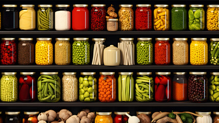 Well-Organized Food Stock in a Pantry Displaying a Variety of Foodstuff