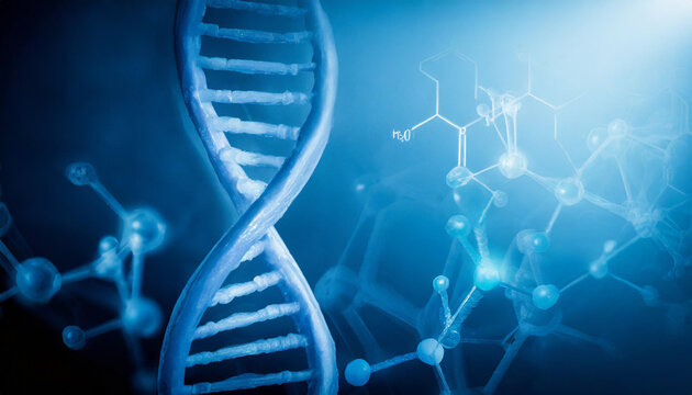 A blue DNA genome poster with copy space.healthcare and medicine concept.