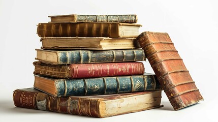A Pile of Old Books Isolated on White Background