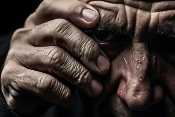 Foto op Plexiglas An old man with mental problems full of tears, depression and anxiety © Radmila Merkulova