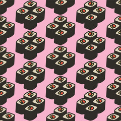 Colorful seamless pattern with sushi rolls. Vector print, background, design in simple contemporary style