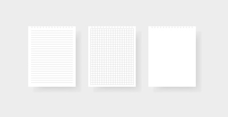 Notepad sheet icon set. Mockup of a blank notepad sheet. Flat style. Vector icons