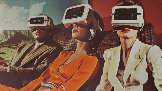 Retro-Futuristic Group in VR Headsets - Powered by Adobe