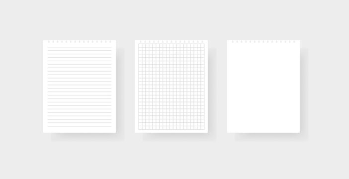 Notepad sheet icon set. Mockup of a blank notepad sheet. Flat style. Vector icons