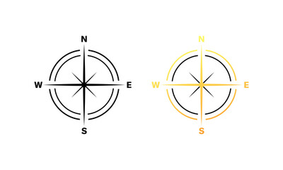 Compass icon set. Linear and flat style. Vector icons