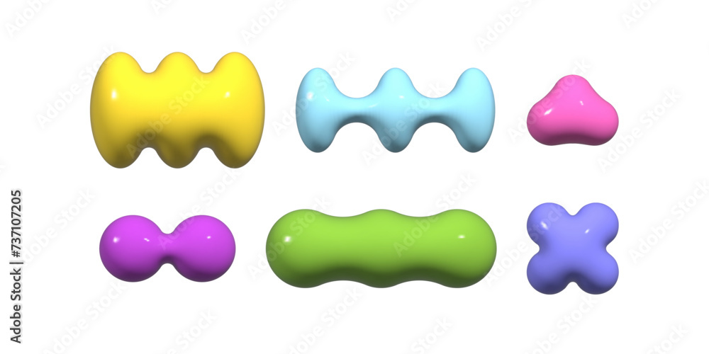 Poster 3d abstract shapes collection. brutalist retro forms realistic design collection