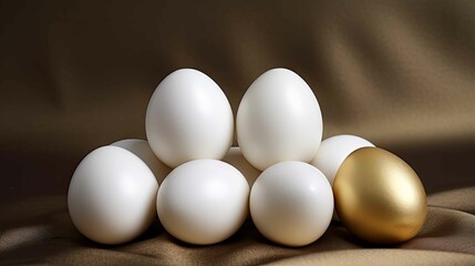 Golden and white eggs on an eggshell foam