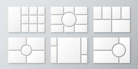 Realistic mood board collection. Photo collage grid set. Mosaic pictures frame for moodboard layout