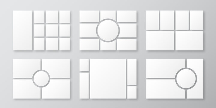 Realistic mood board collection. Photo collage grid set. Mosaic pictures frame for moodboard layout