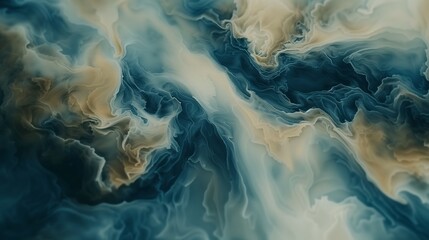 An abstract fluid pattern in a mix of oceanic blue and sandy beige, reminiscent of a serene beachscape. - obrazy, fototapety, plakaty