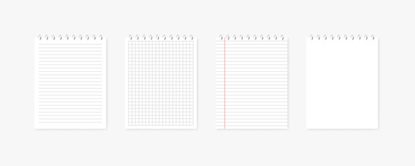 Mockup of a blank notepad sheet. Notepad sheet icon set. Flat style. Vector icons - obrazy, fototapety, plakaty