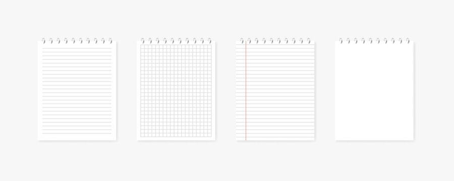 Mockup of a blank notepad sheet. Notepad sheet icon set. Flat style. Vector icons