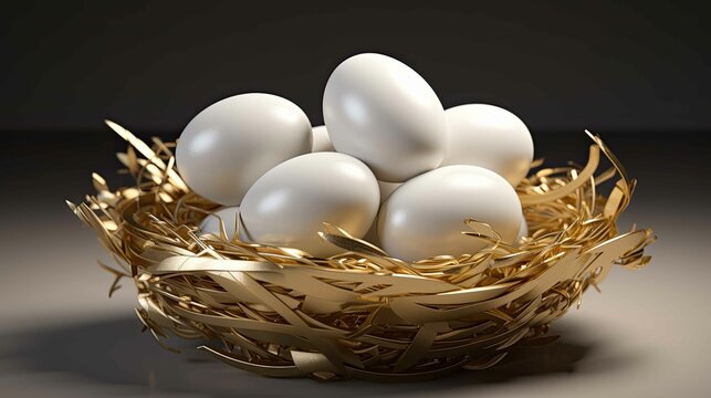 White eggs in golden basket