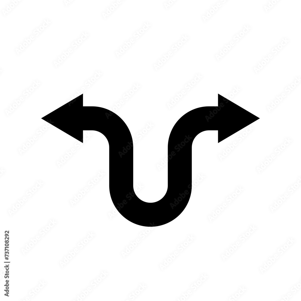 Poster go straight this way one way only u turn left and right black arrow sign direction icon. vector imag