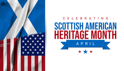 April is Scottish American Heritage Month illustration. Scottish and American waving flag on a white background