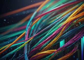Digital Neon fibers Data Flowing Through Fiber Optic Cables