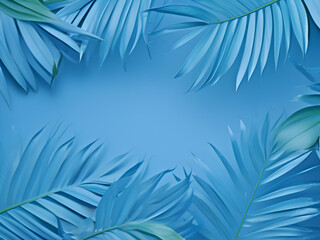 Fototapeta na wymiar blue palm leaf on blue background