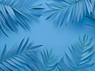 Fototapeta na wymiar blue palm leaf on blue background