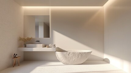 Clean and minimalistic bathroom with a free standing basin. Generative ai, 