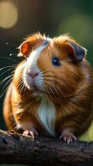A close-up of a four chubby little Guinea Pig standing on a tall tree branch, Digital Art
