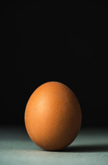 Brown chicken egg on black background