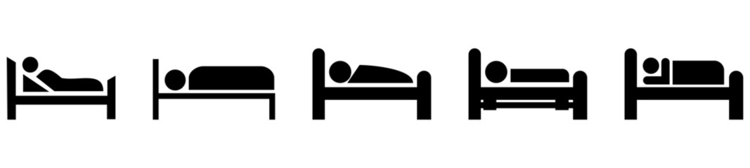 Human in bed. flat simple icon Vector. Simple flat symbol. Illustration pictogram - obrazy, fototapety, plakaty