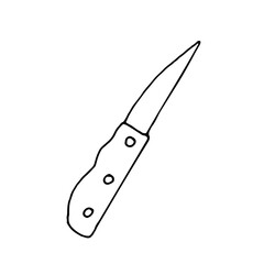 Doodle hand drawn illustration with knife. Knife for cooking. Kitchen tool for picking mushrooms. Simple illustration isolated on white background. Black linear elements.