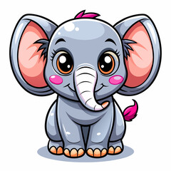 Fototapeta premium Elephant, cute, style , Big eye, art 90 style, white background