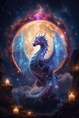 Fototapeta premium A Dragon Soars Through the Night Sky, Digital Art