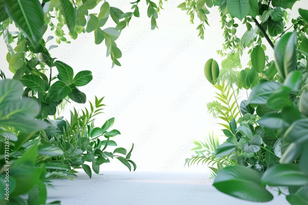 Sticker Fresh green plants bordering a white background with copy space in the center.