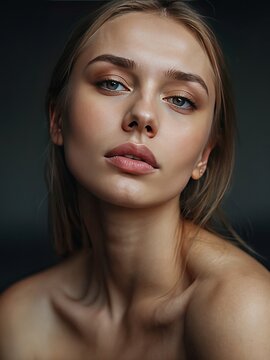 Realistic a portrait of young attractive Russian girl, Digital Art