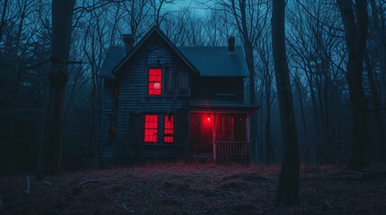 Haunted House in the Woods A Scary Night in October Generative AI