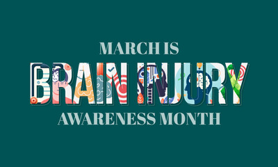 Brain Injury awareness month (TBI) is observed every year in March, is a disruption of the normal function of the brain that can be caused by a blow, bump or jolt to the head. vector illustration