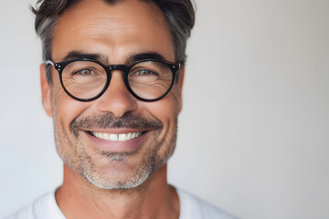 Closeup portrait of handsome man wearing eyeglass. Elegant man in glasses. Optics style for men - obrazy, fototapety, plakaty
