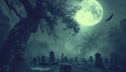 Ghostly Nighttime Graveyard A Halloween-Inspired Scene Generative AI - obrazy, fototapety, plakaty